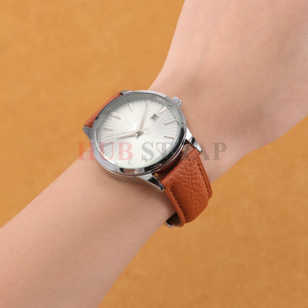 12/14/16/18/19/20/22mm Calfskin Watchbands Litchi Grain Strap Genuine Leather Wristwatch Band Butterfly Buckle Watch Accessories