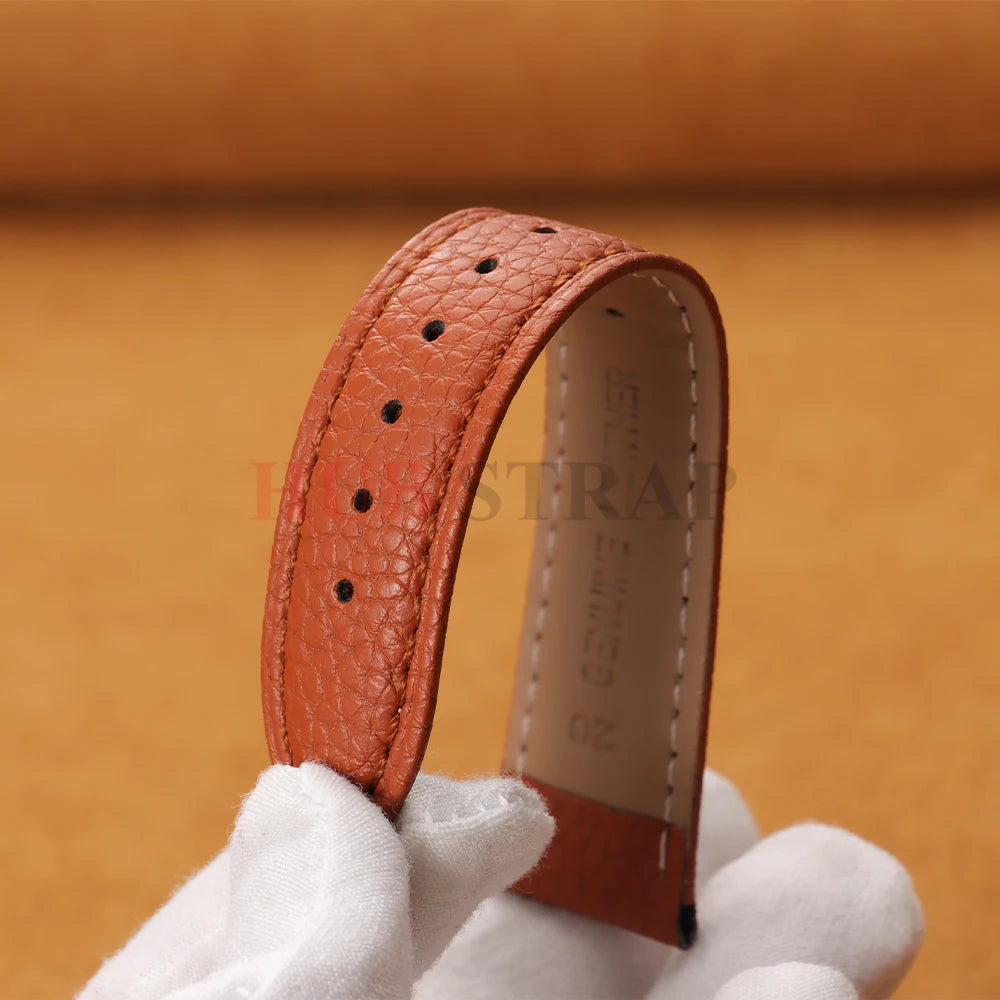 12/14/16/18/19/20/22mm Calfskin Watchbands Litchi Grain Strap Genuine Leather Wristwatch Band Butterfly Buckle Watch Accessories