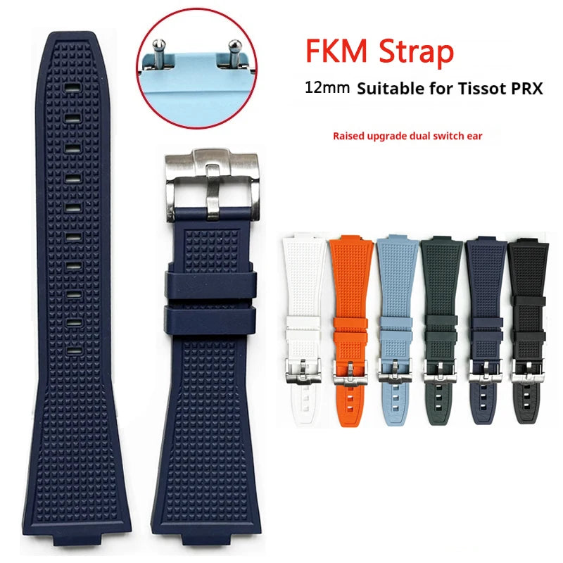 12mm Quick Release Fluoro Rubber Strap for Tissot PRX Powermatic 40mm T137.407 T137.410 FKM Men Convex Replace Watch Band Belt