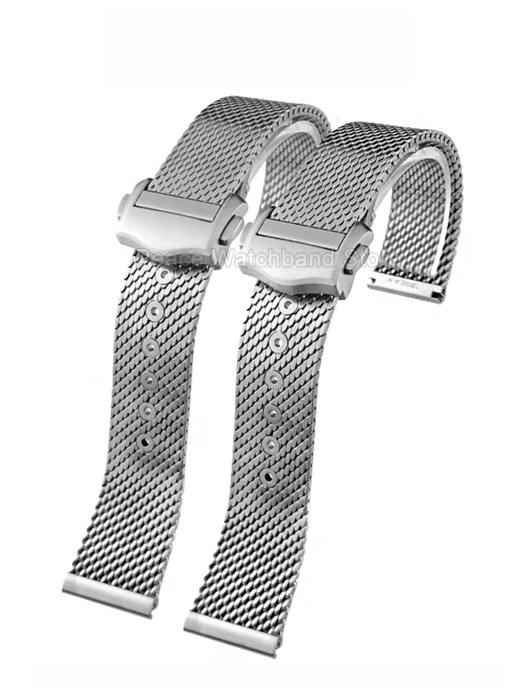 For Omega Seamaster 20mm Silver Black Mesh Bracelet Flat Interface Stainless Steel Watch Strap Breathable Lightweight Design